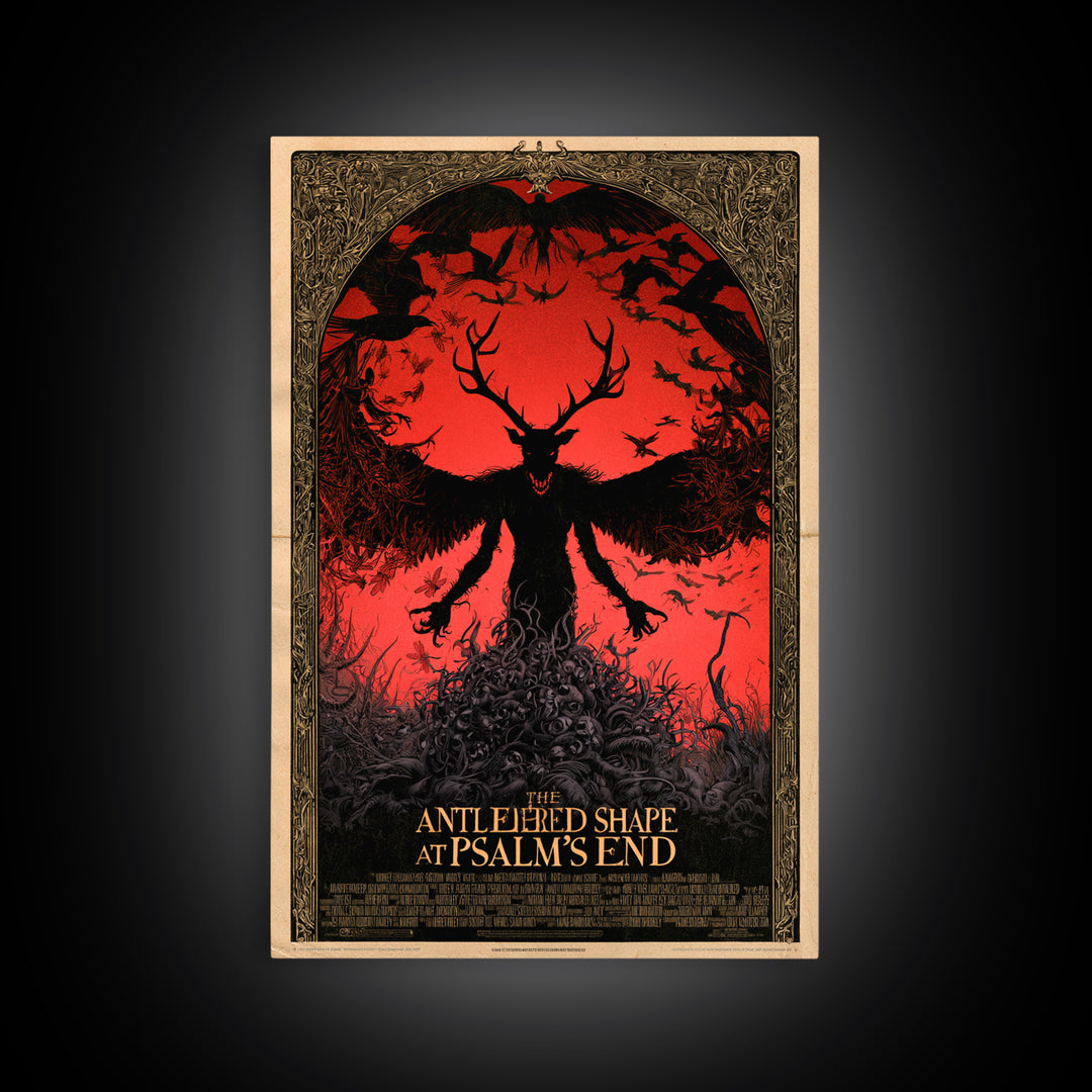 The Antlered Shape At Psalm'S End, English Language Horror Movie Poster, Decadent Line Art, Classic Monster Poster, Canvas Print