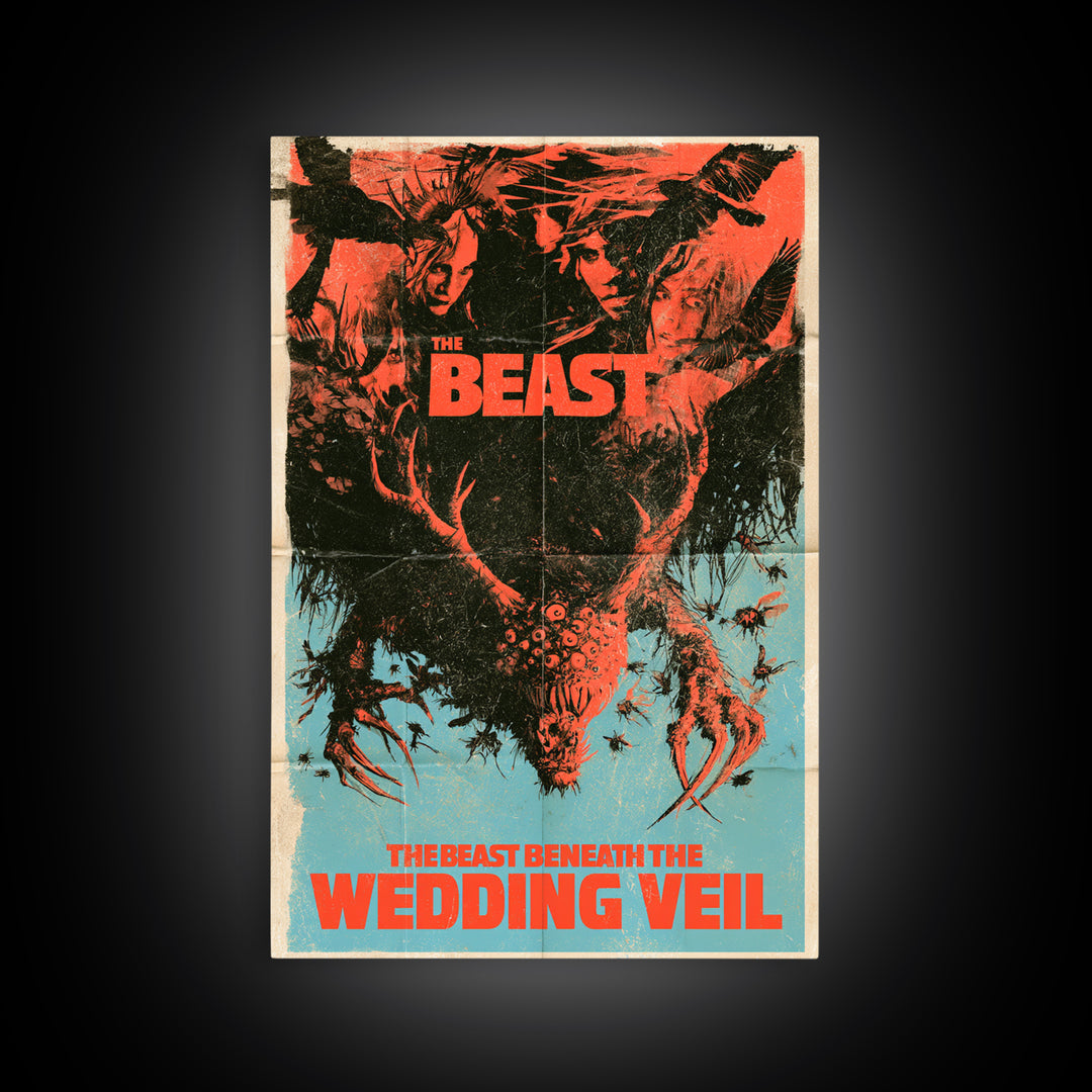 The Beast Beneath The Wedding Veil, English Language Horror Movie Poster, 1970s Horror Art, Classic Monster Poster, Framed Canvas Print