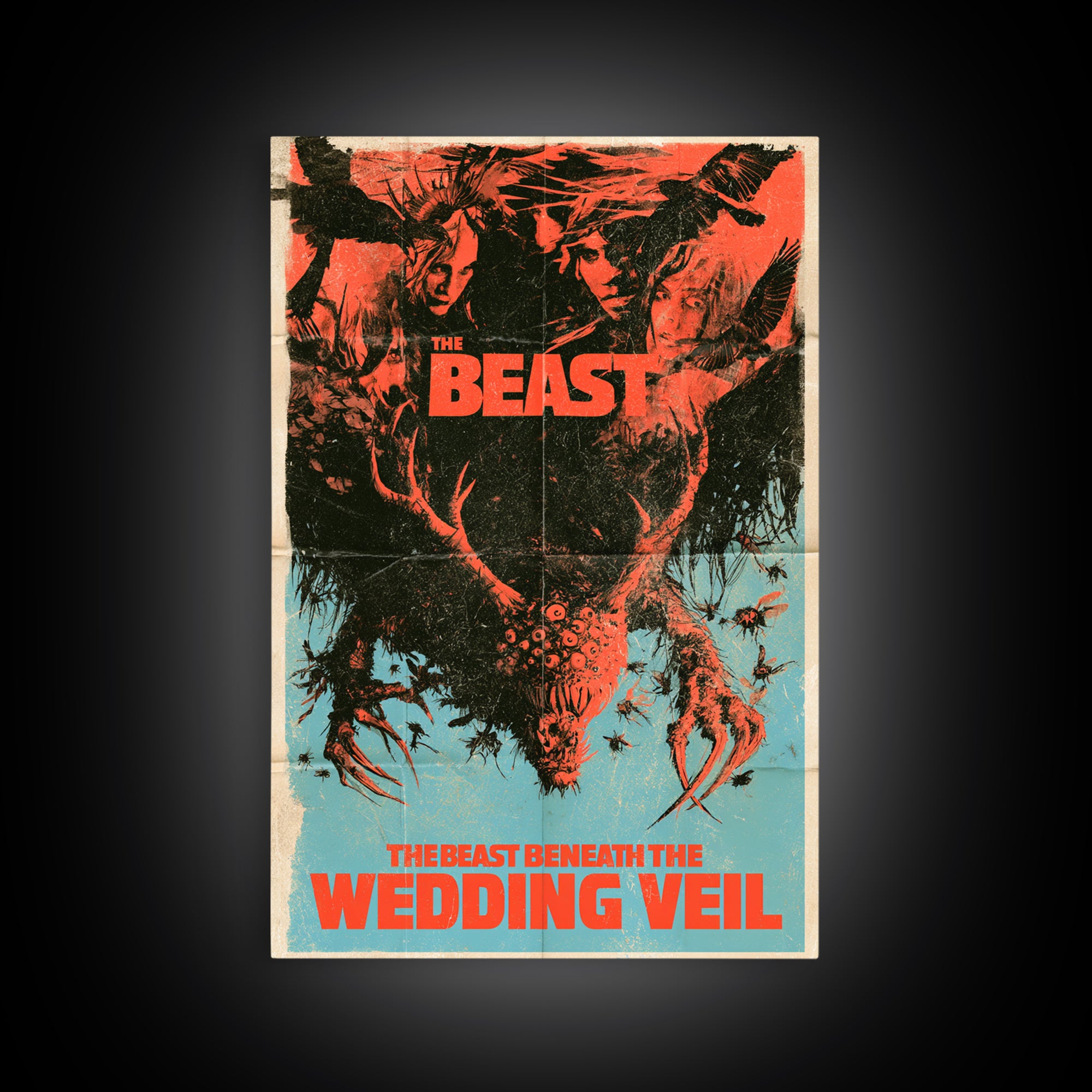 The Beast Beneath The Wedding Veil, English Language Horror Movie Poster, 1970s Horror Art, Classic Monster Poster, Framed Canvas Print