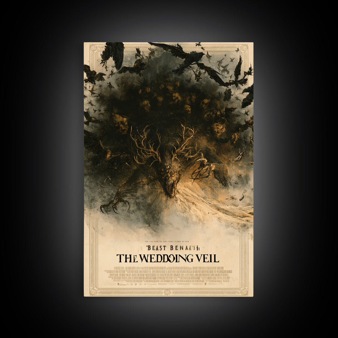 The Beast Beneath The Wedding Veil, English Language Horror Movie Poster, Dark Romantic Horror Art, Classic Monster Poster, Canvas Print