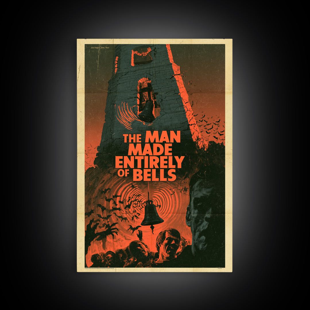 The Man Made Entirely Of Bells, English Language Horror Movie Poster, 1970s Horror Art, Gothic Cinema Wall Art, Canvas Print