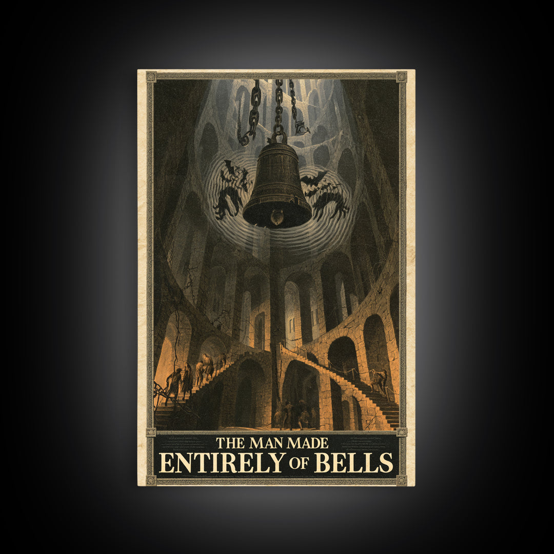 The Man Made Entirely Of Bells, English Language Horror Movie Poster, Architectural Etching Art, Gothic Cinema Wall Art