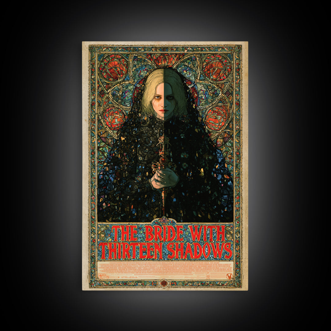 The Bride With Thirteen Shadows, English Language Horror Movie Poster, Stained Glass Gothic Art, Gothic Cinema Wall Art, Canvas Print