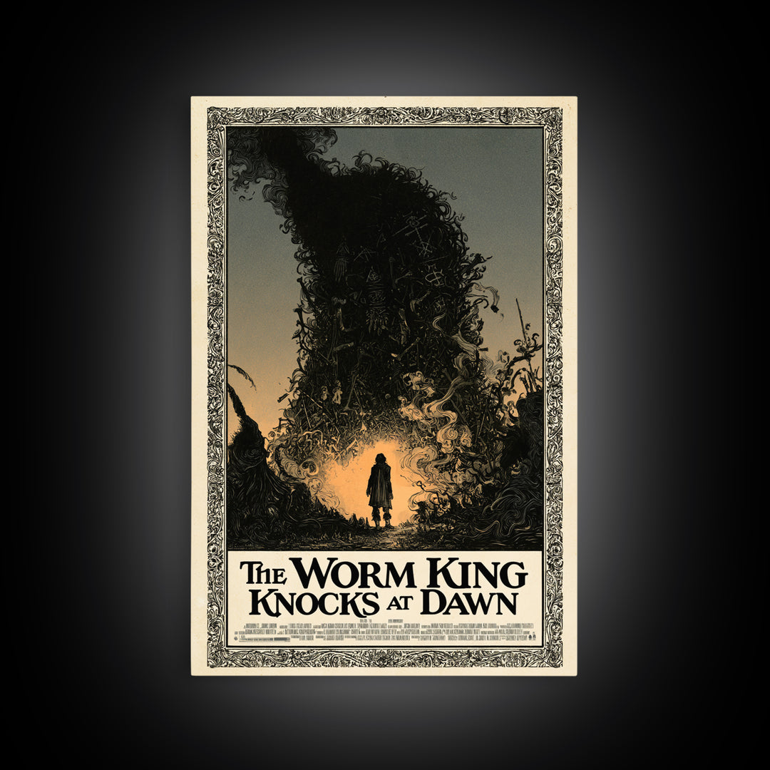 The Worm King Knocks At Dawn, English Language Horror Movie Poster, Decadent Line Art, Classic Monster Poster, Canvas Print