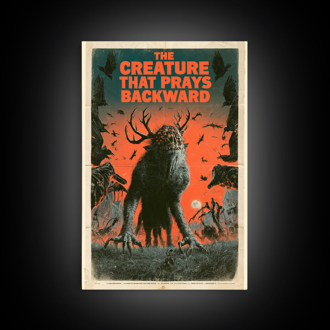 The Creature That Prays Backward, English Language Horror Movie Poster, Giallo Horror Art, Classic Monster Poster, Canvas Print