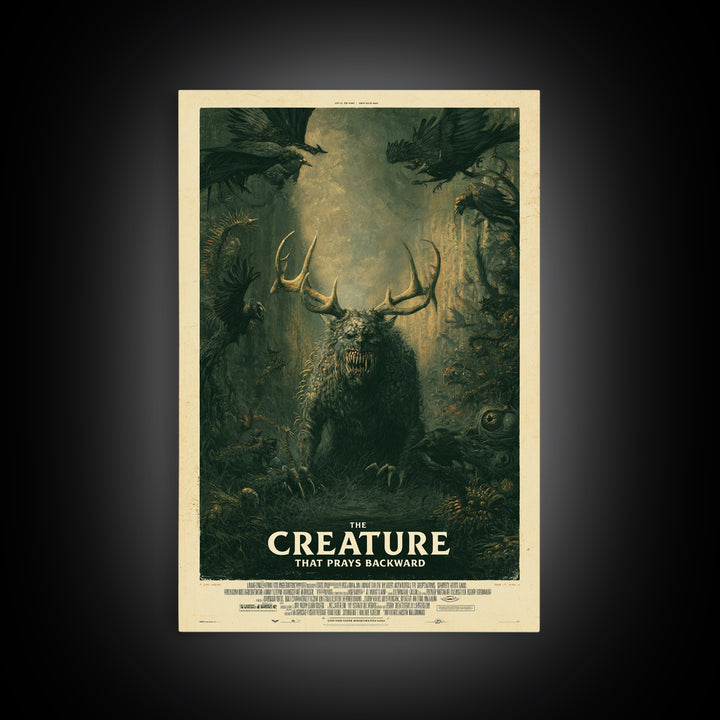 The Creature That Prays Backward, English Language Horror Movie Poster, Gothic Nightmare Art, Classic Monster Poster, Canvas Print