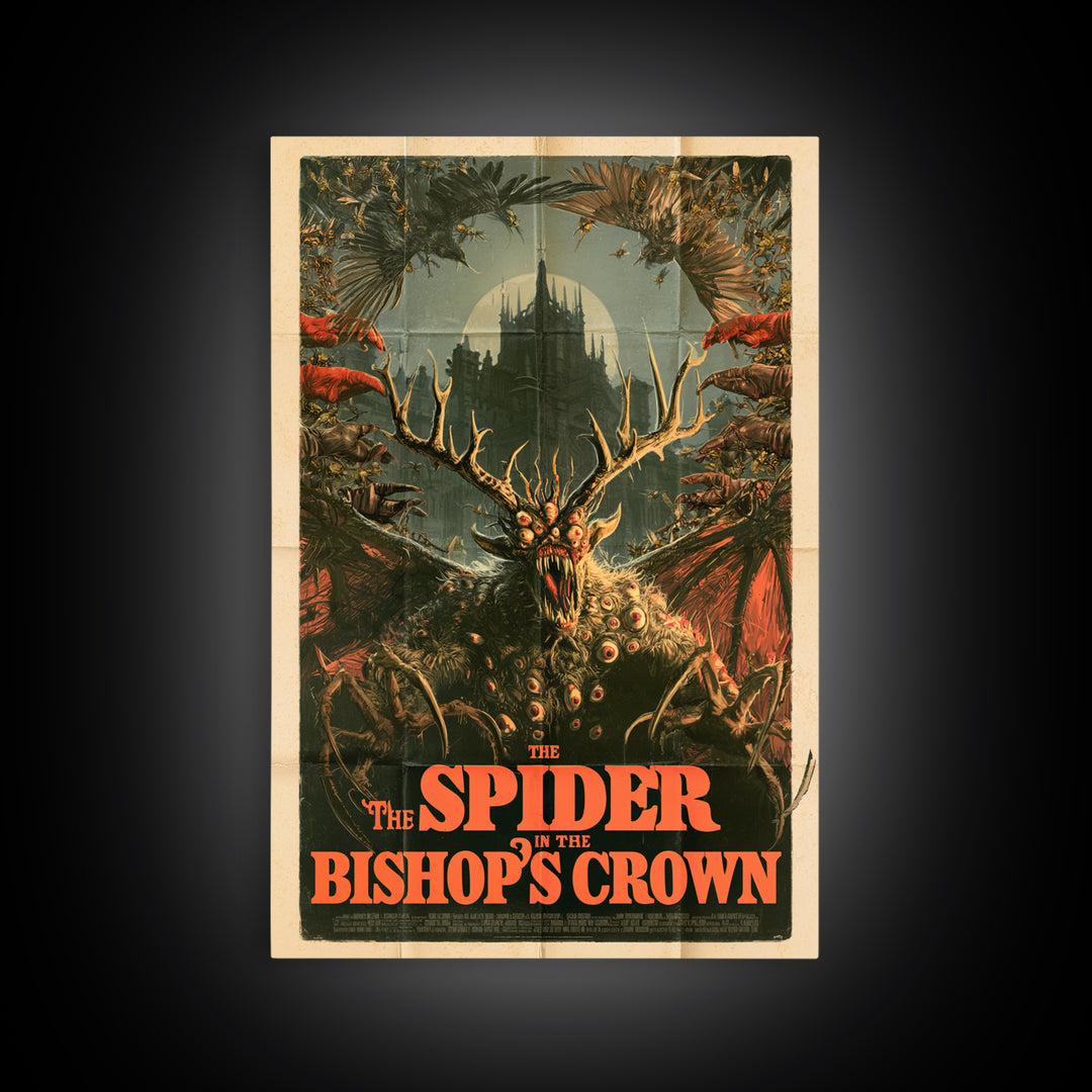 The Spider In The Bishop'S Crown, English Language Horror Movie Poster, Giallo Horror Art, Retro Horror Movie Art, Framed Canvas Print