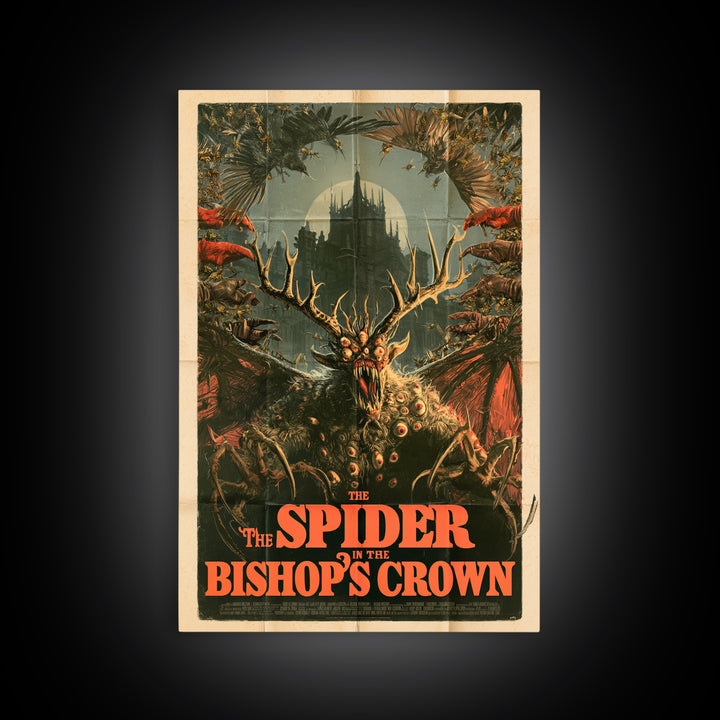 The Spider In The Bishop'S Crown, English Language Horror Movie Poster, Giallo Horror Art, Retro Horror Movie Art, Framed Canvas Print