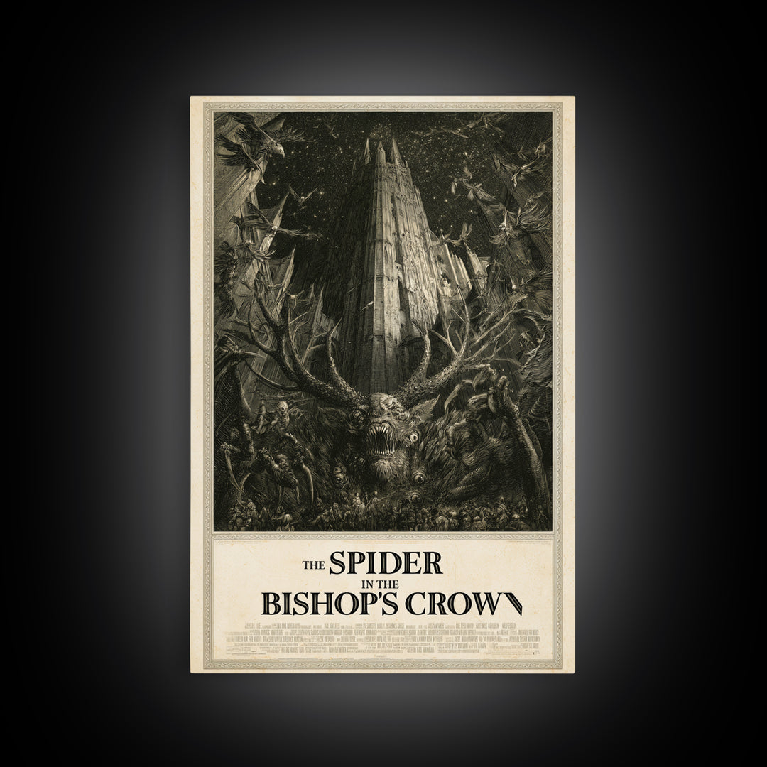 The Spider In The Bishop'S Crown, English Language Horror Movie Poster, Gothic Engraving Art, Retro Horror Movie Art, Canvas Print
