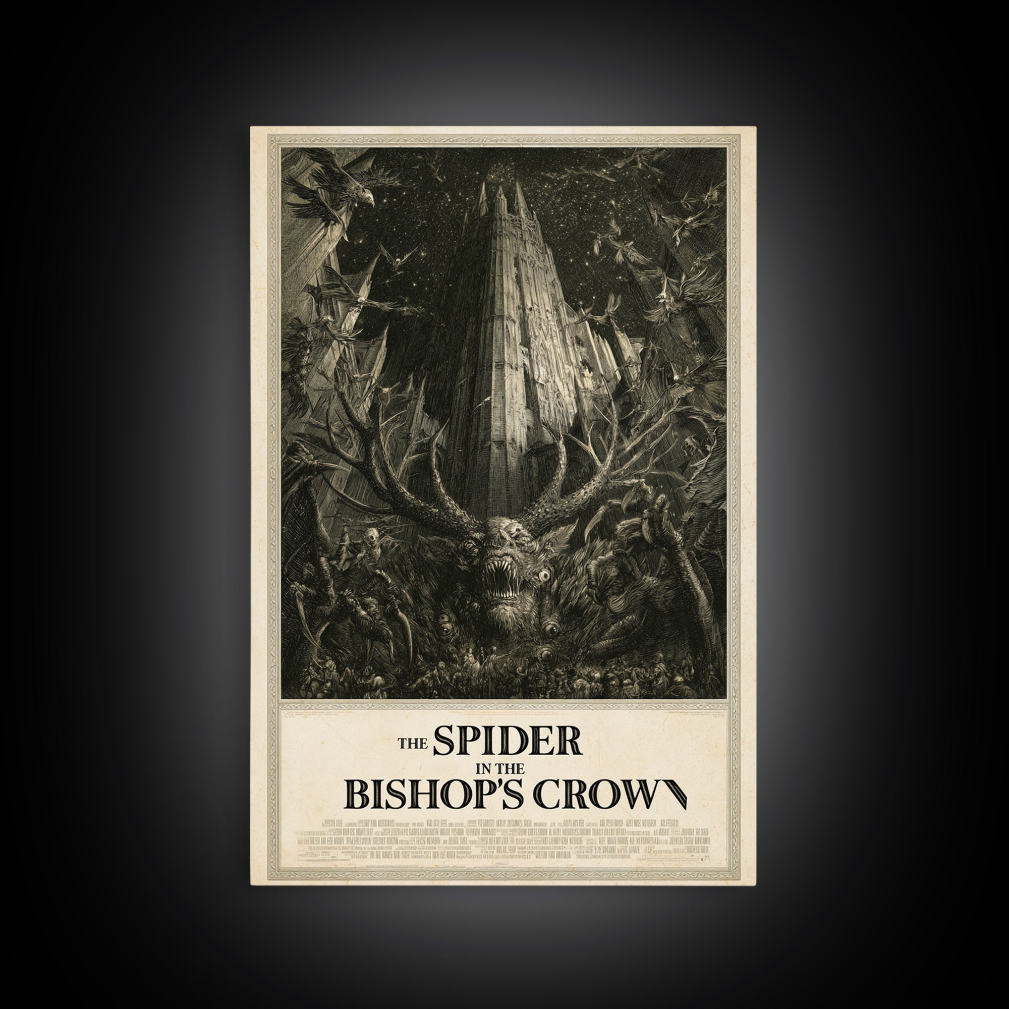 The Spider In The Bishop'S Crown, English Language Horror Movie Poster, Gothic Engraving Art, Retro Horror Movie Art, Canvas Print