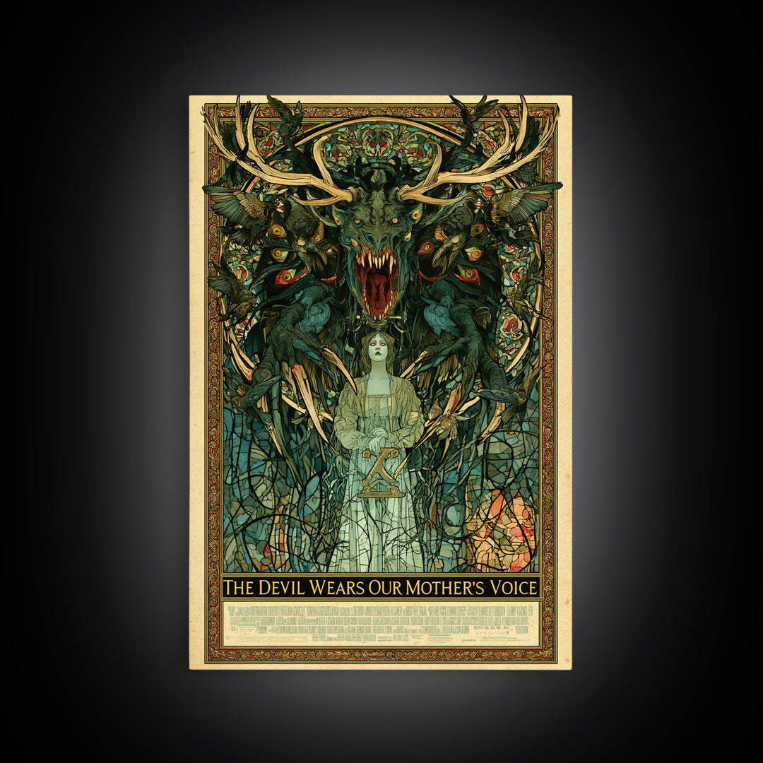 The Devil Wears Our Mother'S Voice, English Language Horror Movie Poster, Stained Glass Gothic Art, Gothic Cinema Wall Art