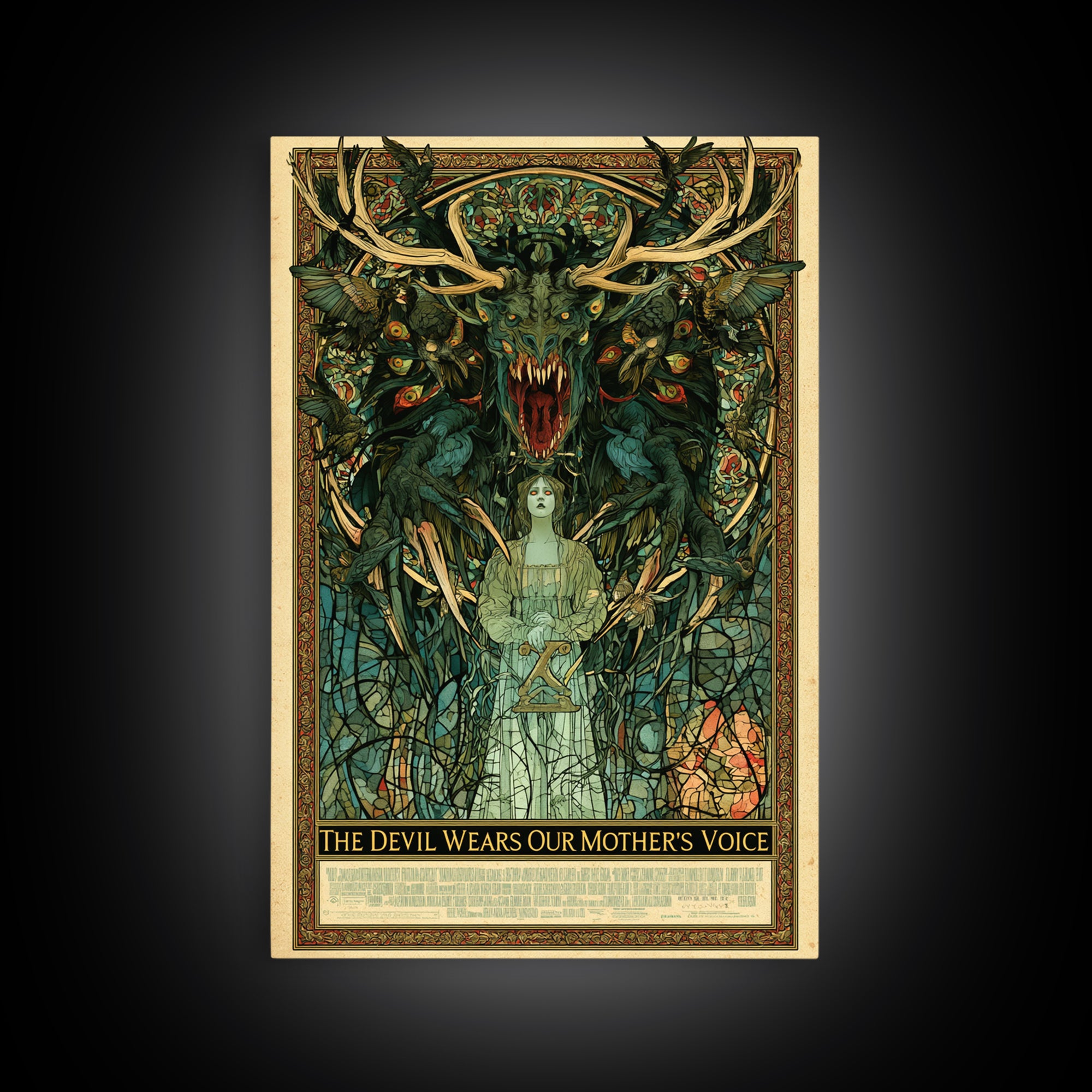 The Devil Wears Our Mother'S Voice, English Language Horror Movie Poster, Stained Glass Gothic Art, Gothic Cinema Wall Art