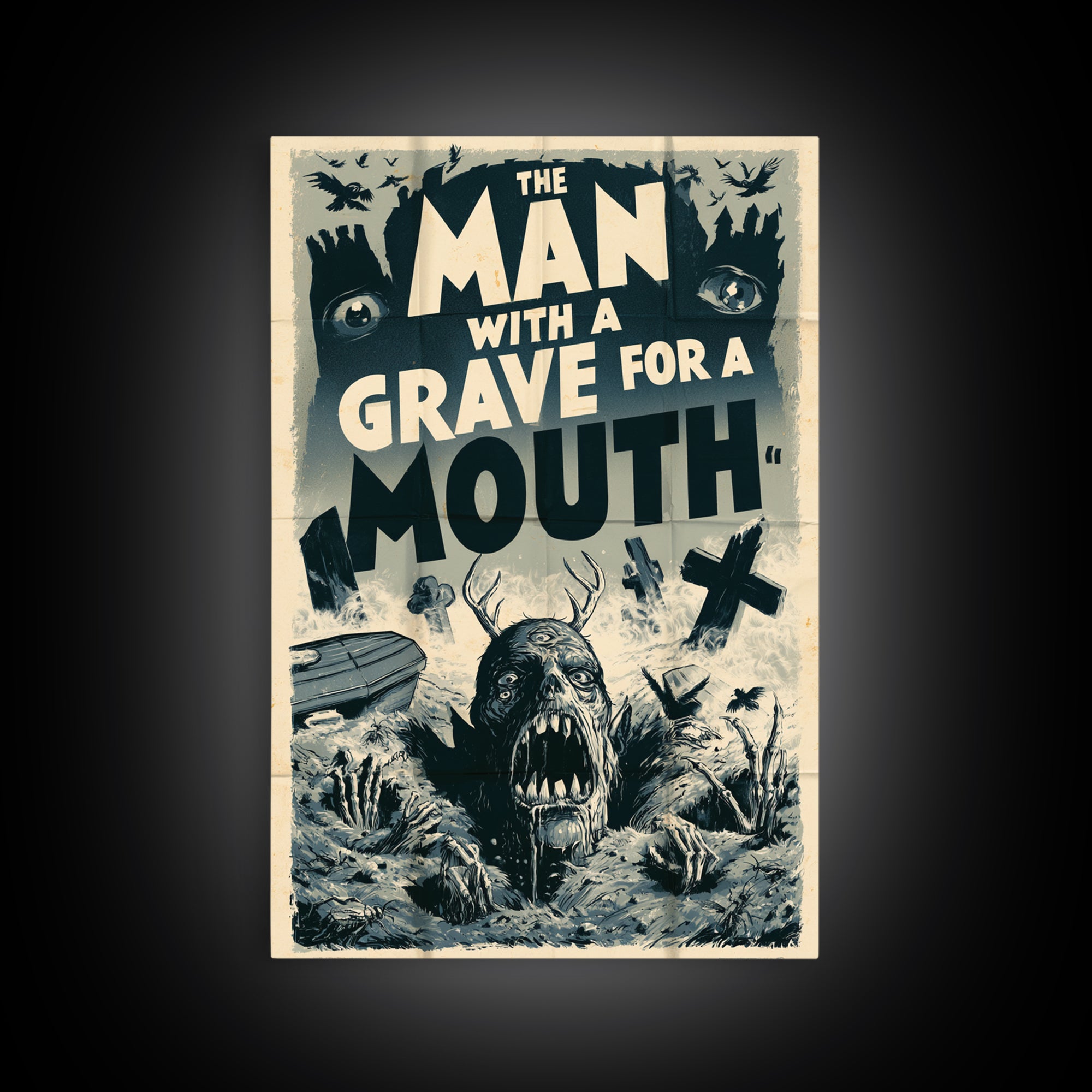 The Man With A Grave For A Mouth, English Language Horror Movie Poster, 1930s Horror Art, Gothic Cinema Wall Art, Canvas Print