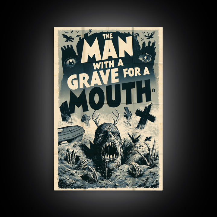 The Man With A Grave For A Mouth, English Language Horror Movie Poster, 1930s Horror Art, Gothic Cinema Wall Art, Canvas Print