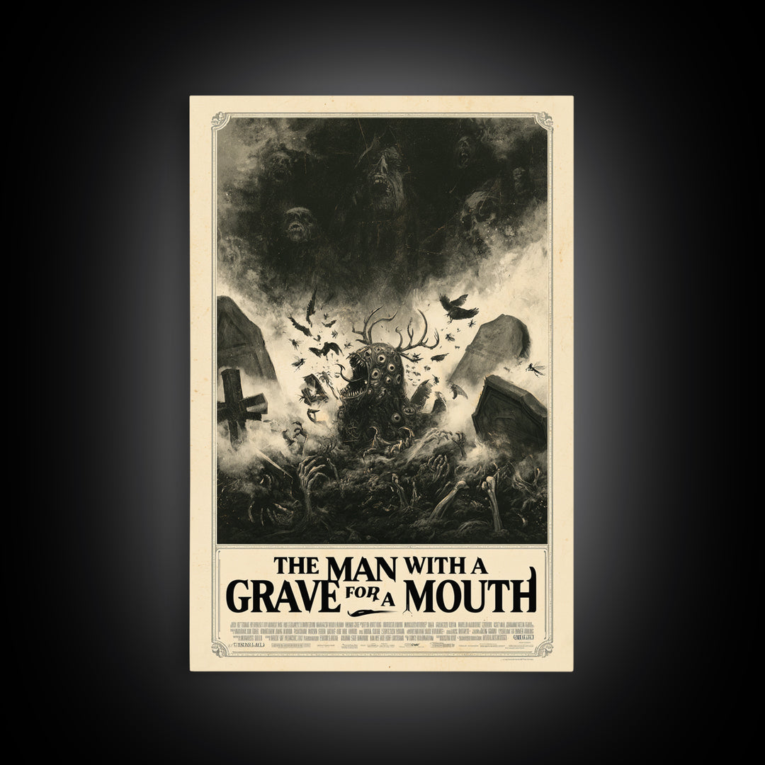 The Man With A Grave For A Mouth, English Language Horror Movie Poster, Dark Romantic Horror Art, Gothic Cinema Wall Art, Canvas Print