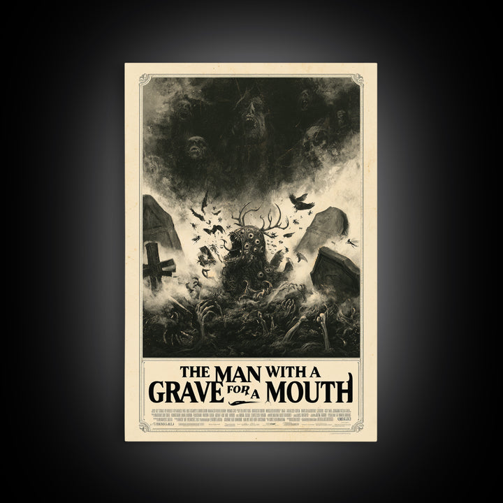 The Man With A Grave For A Mouth, English Language Horror Movie Poster, Dark Romantic Horror Art, Gothic Cinema Wall Art, Canvas Print