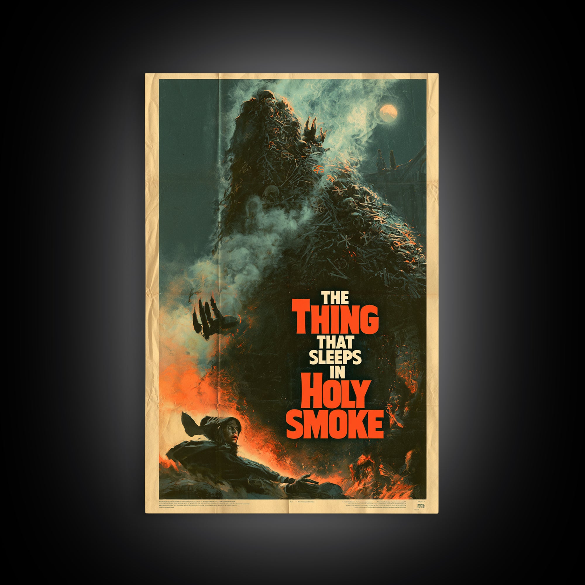 The Thing That Sleeps In Holy Smoke, English Language Horror Movie Poster, Giallo Horror Art, Gothic Cinema Wall Art, Framed Canvas Print