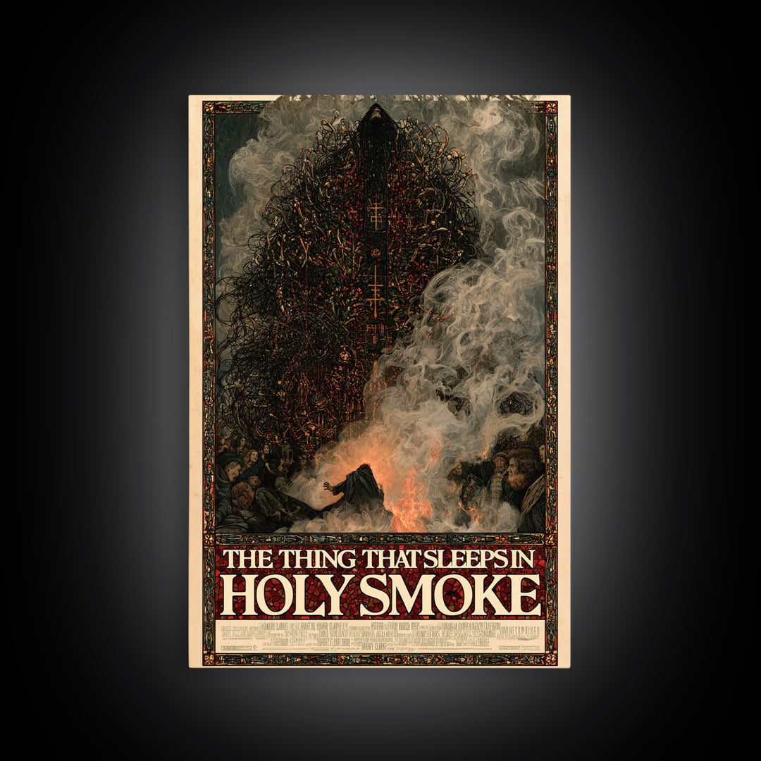 The Thing That Sleeps In Holy Smoke, English Language Horror Movie Poster, Stained Glass Gothic Art, Classic Monster Poster