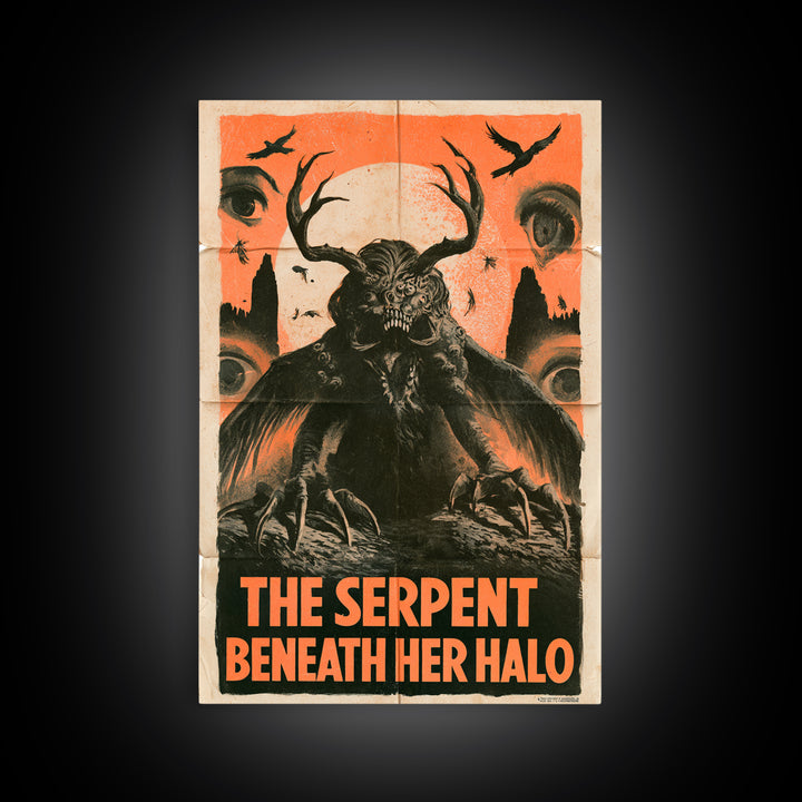 The Serpent Beneath Her Halo, English Language Horror Movie Poster, 1930s Horror Art, Retro Horror Movie Art, Framed Canvas Print