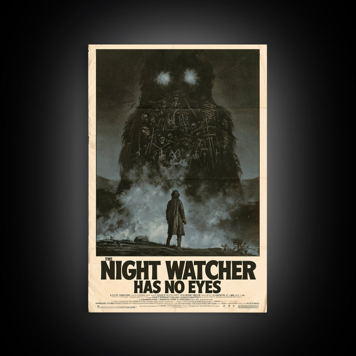 The Night Watcher Has No Eyes, English Language Horror Movie Poster, 1970s Horror Art, Classic Monster Poster, Framed Canvas Print