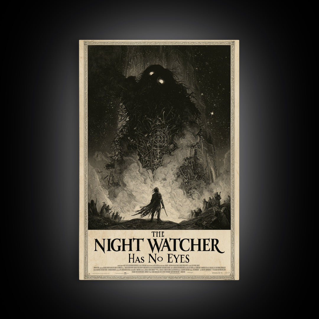 The Night Watcher Has No Eyes, English Language Horror Movie Poster, Gothic Engraving Art, Classic Monster Poster, Canvas Print