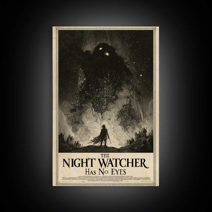 The Night Watcher Has No Eyes, English Language Horror Movie Poster, Gothic Engraving Art, Classic Monster Poster, Canvas Print