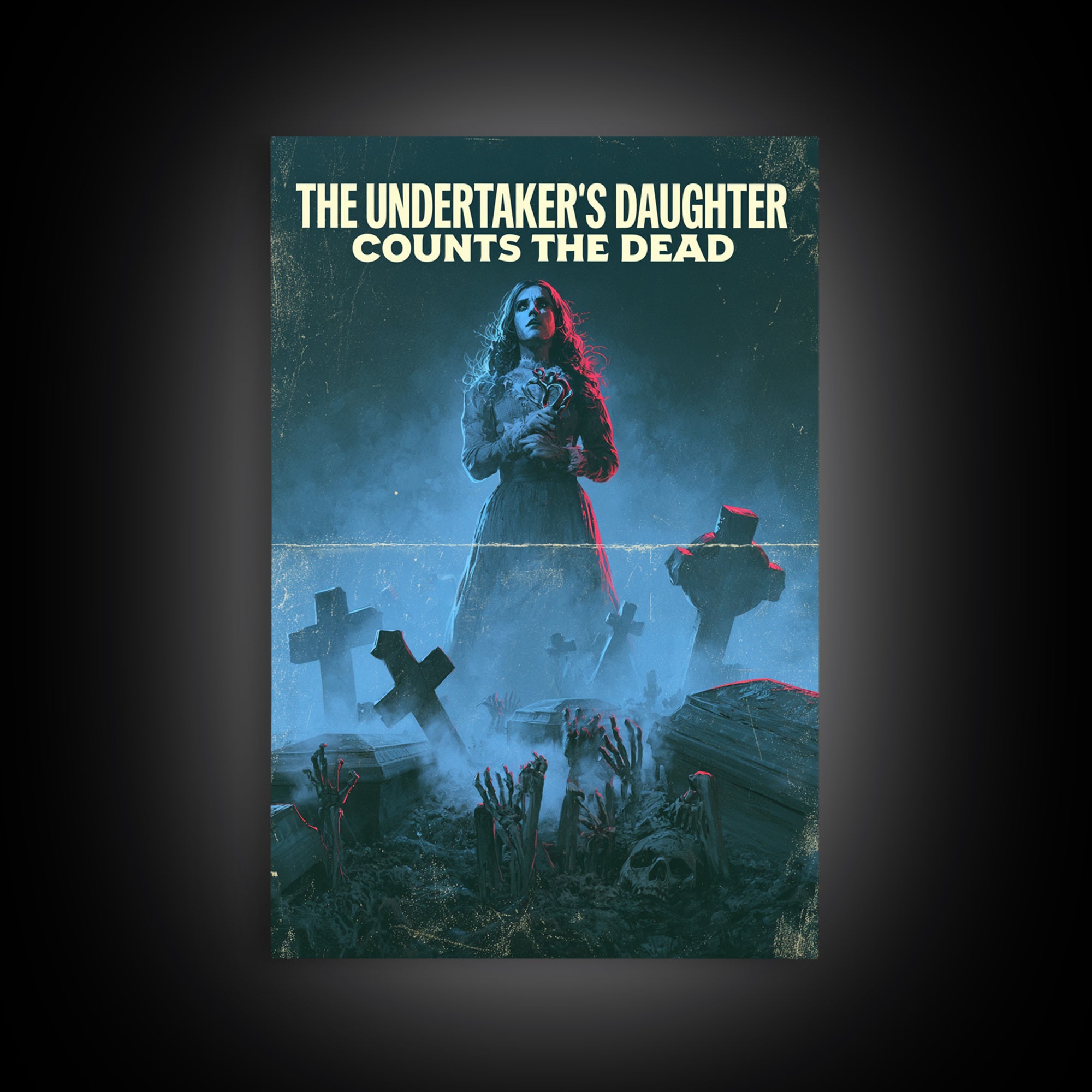 The Undertaker'S Daughter Counts The Dead, English Language Horror Movie Poster, 1980s Vhs Nightmare Cover Inspired Art, Framed Canvas Print