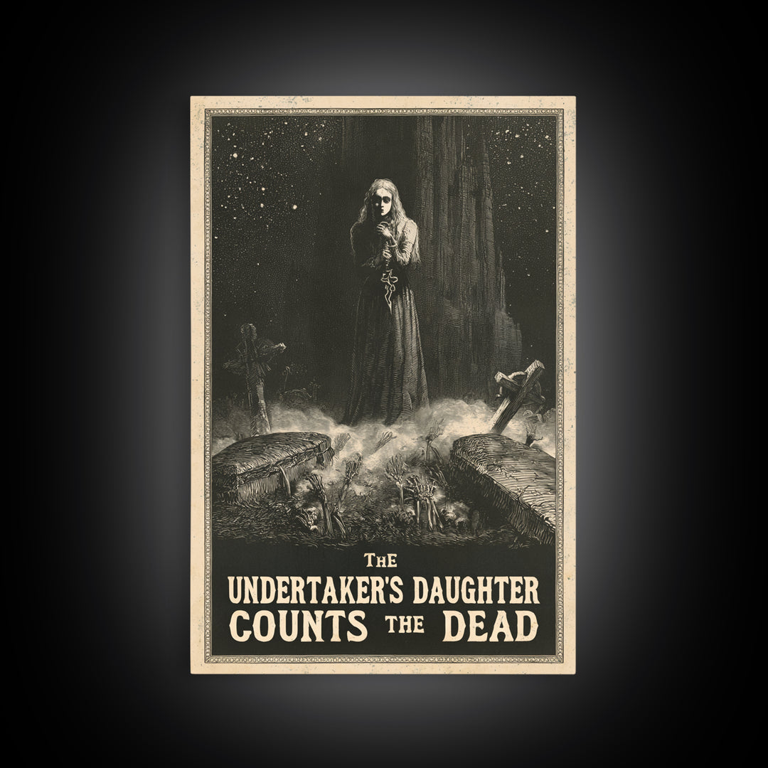 The Undertaker'S Daughter Counts The Dead, English Language Horror Movie Poster, Gothic Engraving Art, Gothic Cinema Wall Art