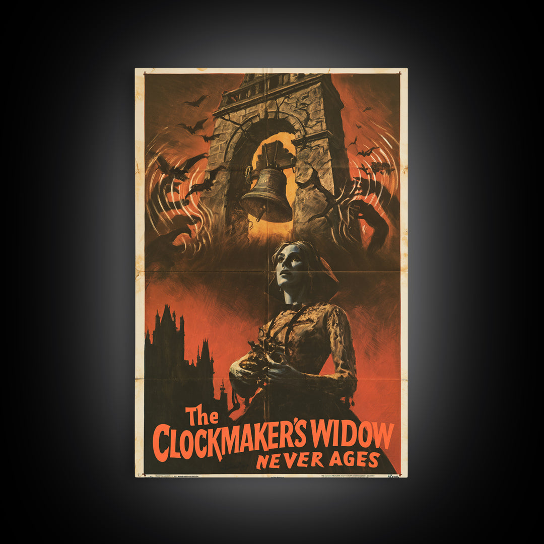 The Clockmaker'S Widow Never Ages, English Language Horror Movie Poster, 1960s Horror Art, Cult Horror Poster, Canvas Print