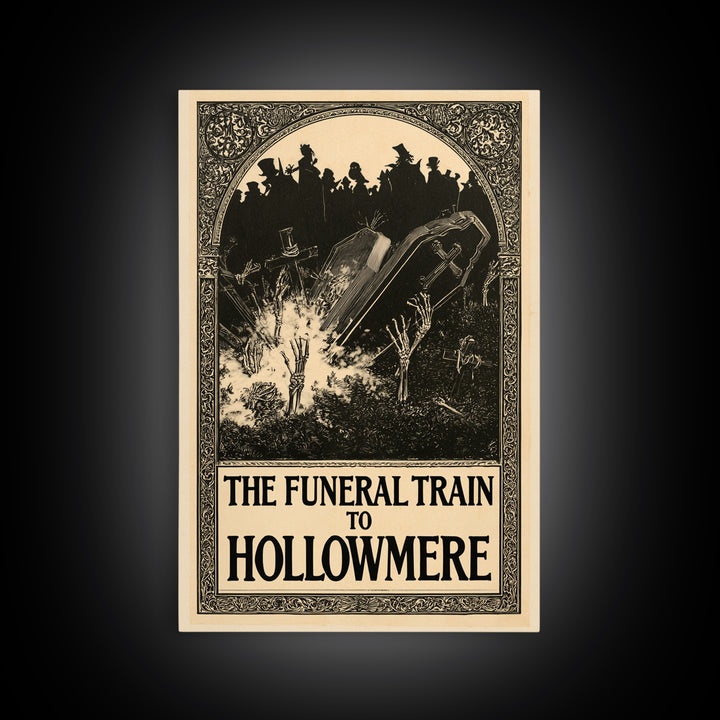 The Funeral Train To Hollowmere, English Language Horror Movie Poster, Decadent Line Art, Retro Horror Movie Art, Canvas Print