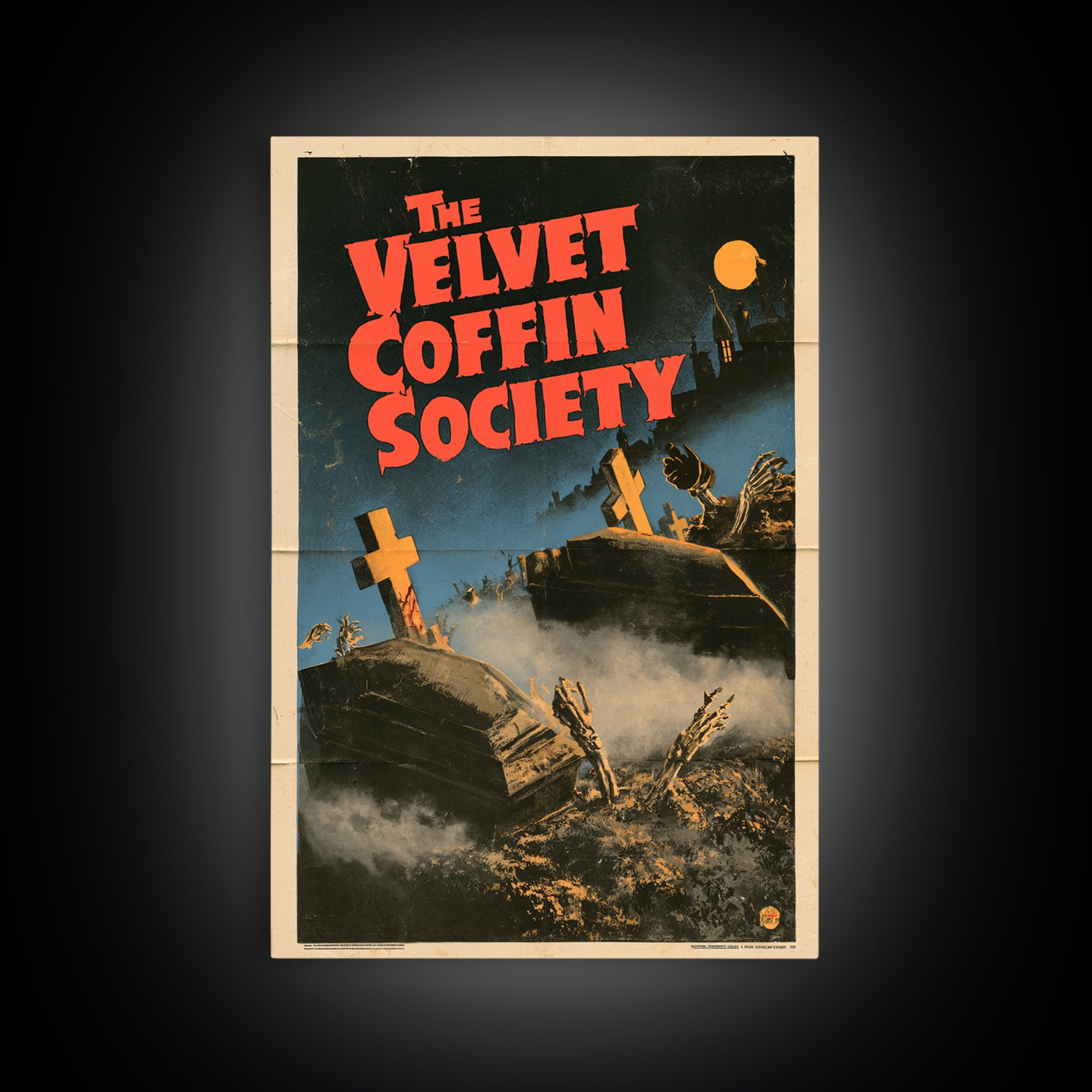 The Velvet Coffin Society, English Language Horror Movie Poster, Giallo Horror Art, Classic Monster Poster, Framed Canvas Print