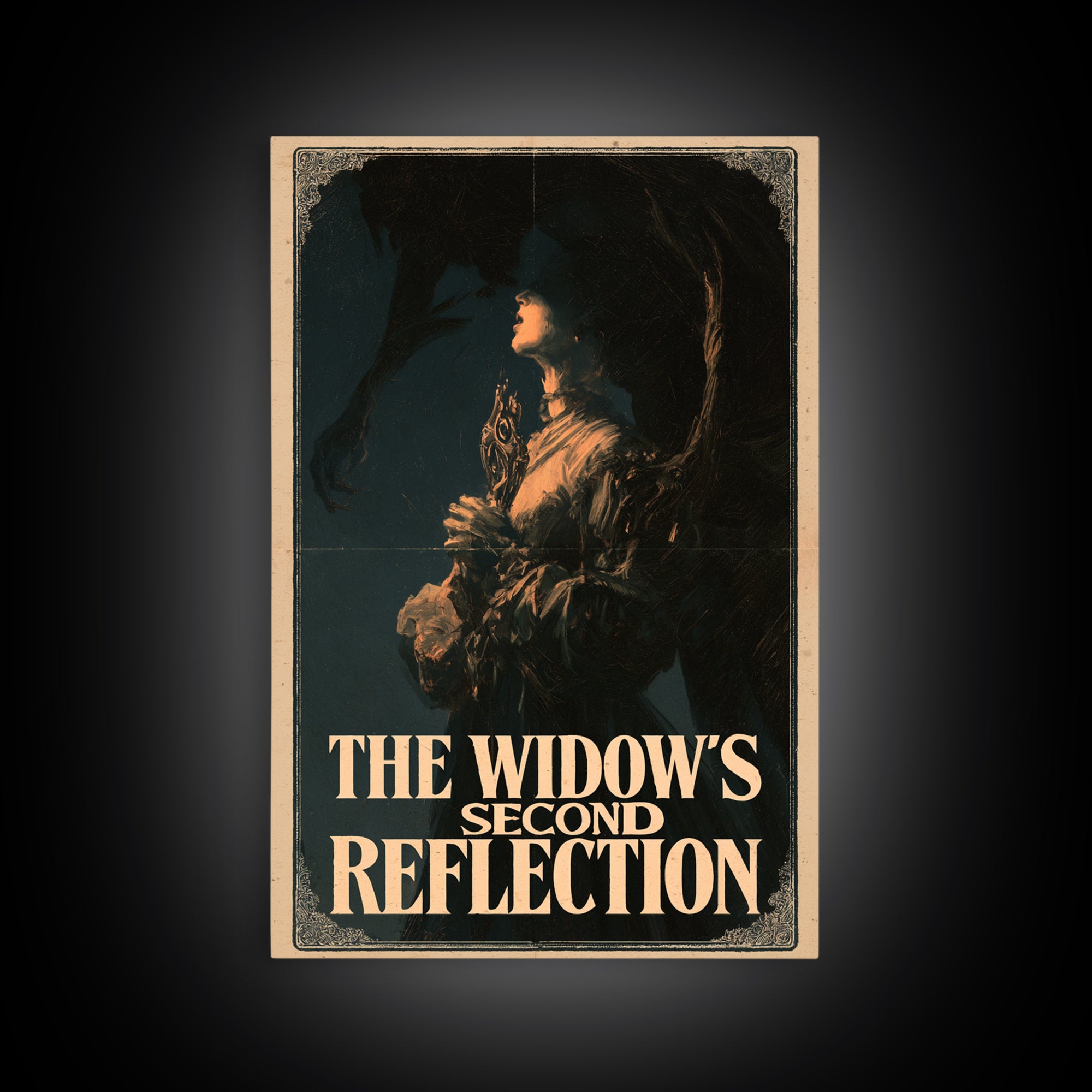 The Widow'S Second Reflection, English Language Horror Movie Poster, Gothic Nightmare Art, Gothic Cinema Wall Art, Framed Canvas Print