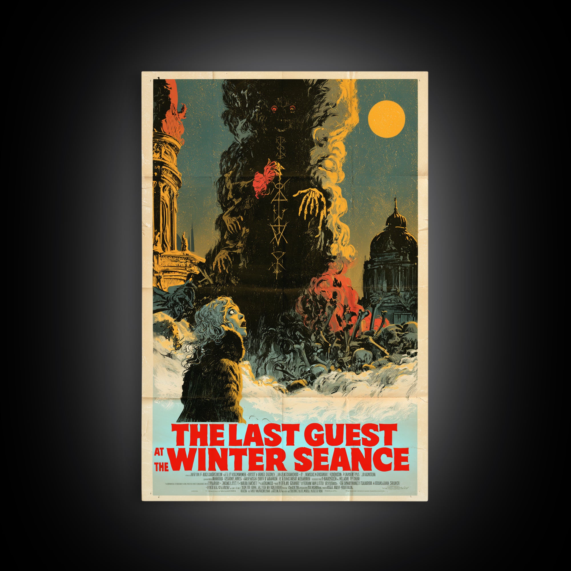 The Last Guest At The Winter Seance, English Language Horror Movie Poster, Giallo Horror Art, Retro Horror Movie Art, Framed Canvas Print