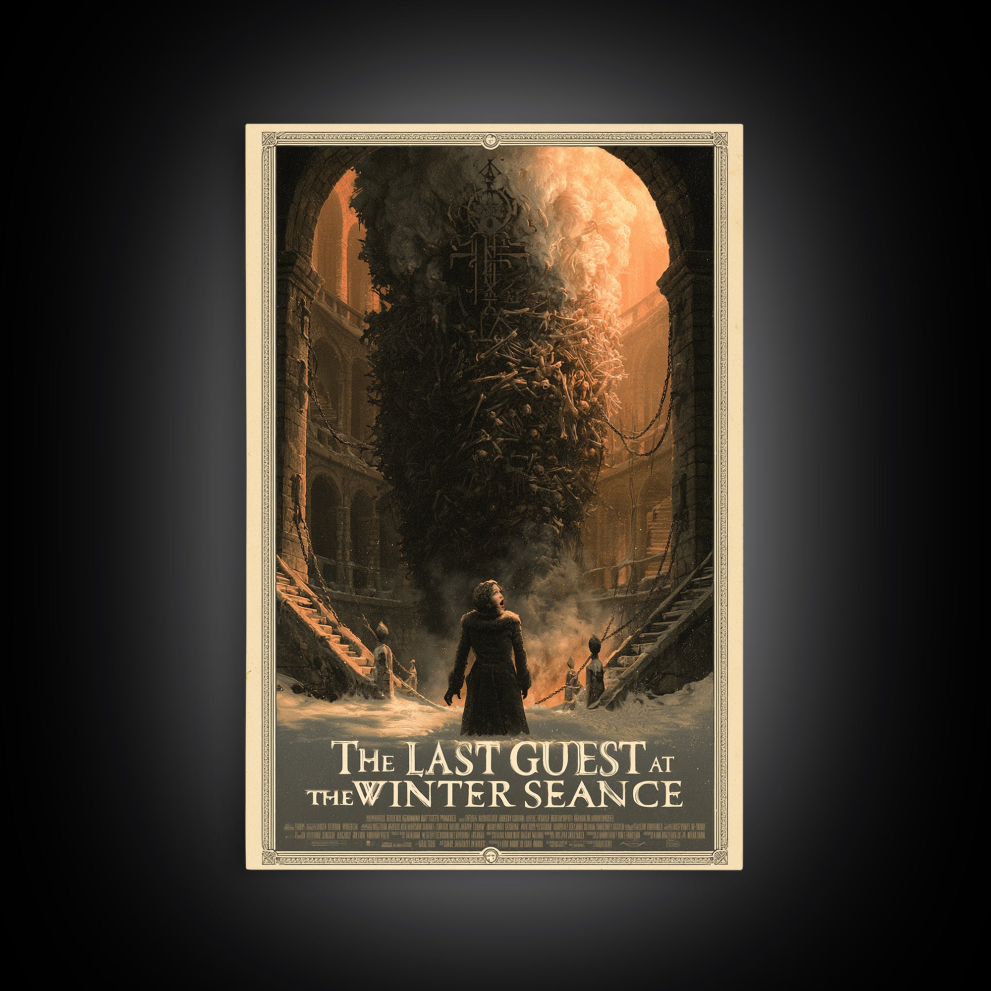 The Last Guest At The Winter Seance, English Language Horror Movie Poster, Architectural Etching Art, Gothic Cinema Wall Art
