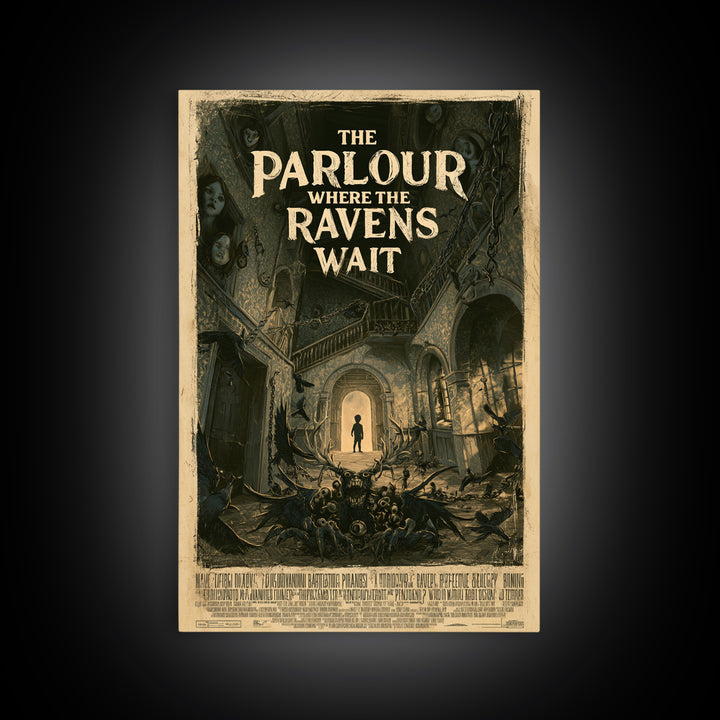 The Parlour Where The Ravens Wait, English Language Horror Movie Poster, Architectural Etching Art, Classic Monster Poster