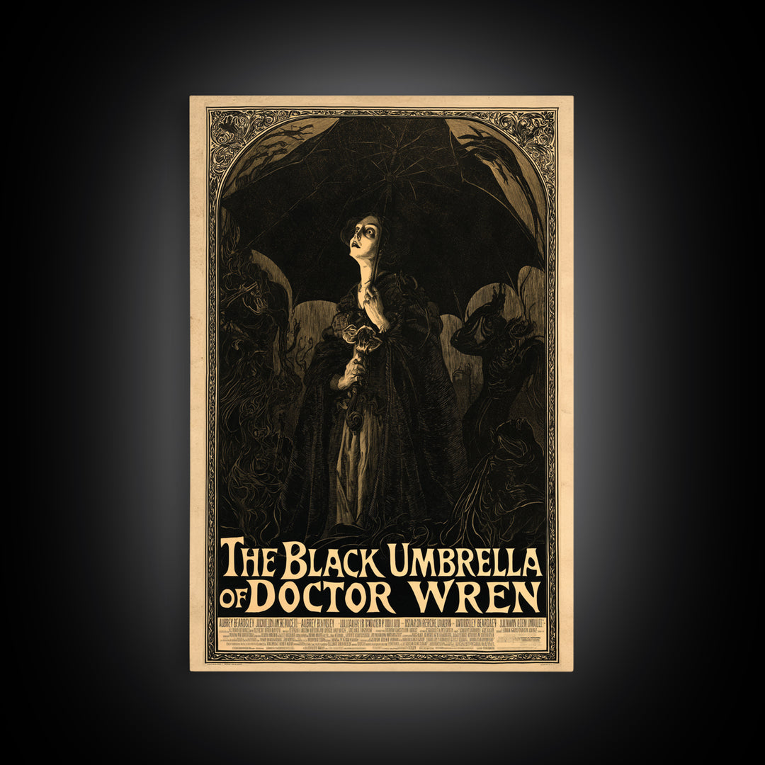 The Black Umbrella Of Doctor Wren, English Language Horror Movie Poster, Decadent Line Art, Retro Horror Movie Art, Canvas Print