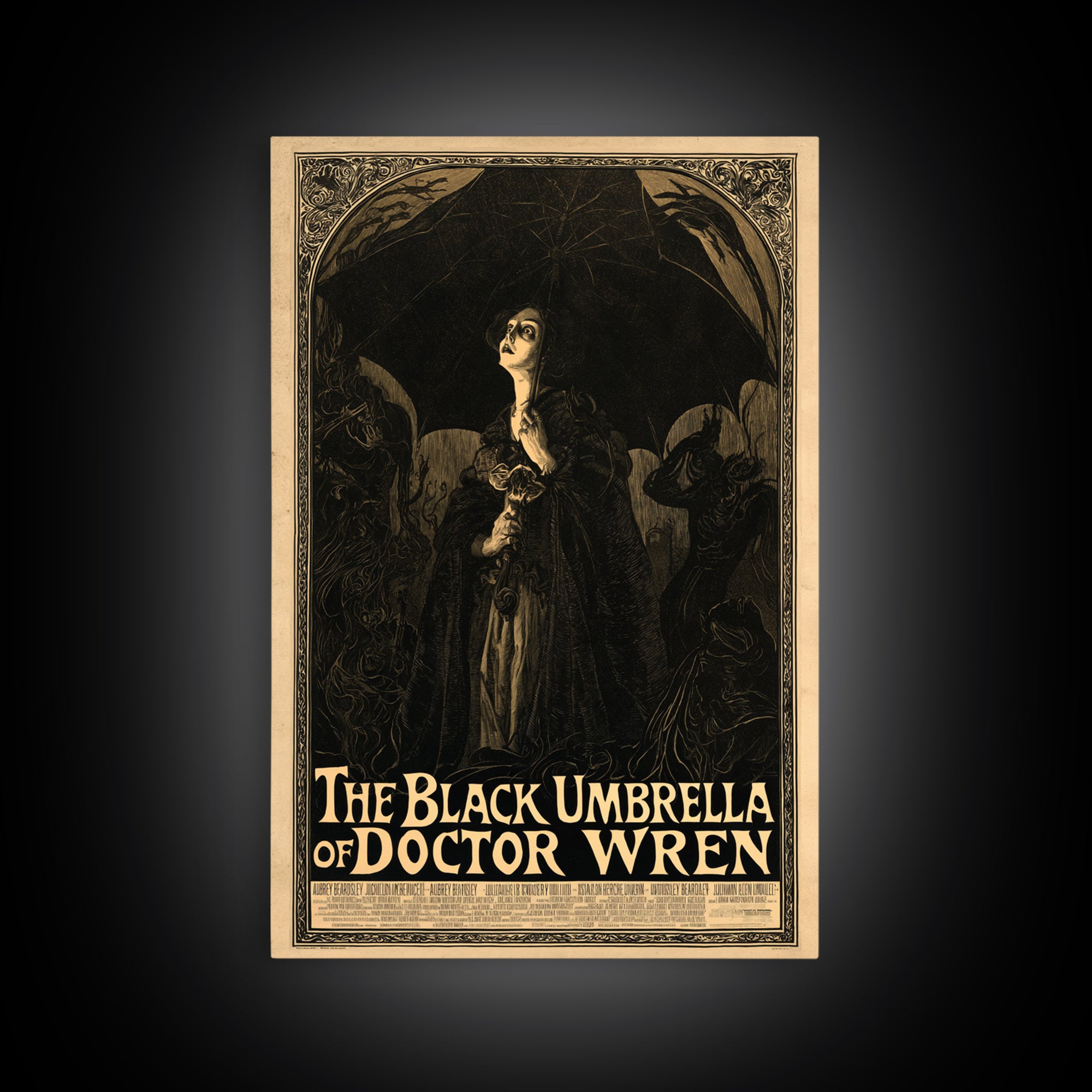 The Black Umbrella Of Doctor Wren, English Language Horror Movie Poster, Decadent Line Art, Retro Horror Movie Art, Canvas Print