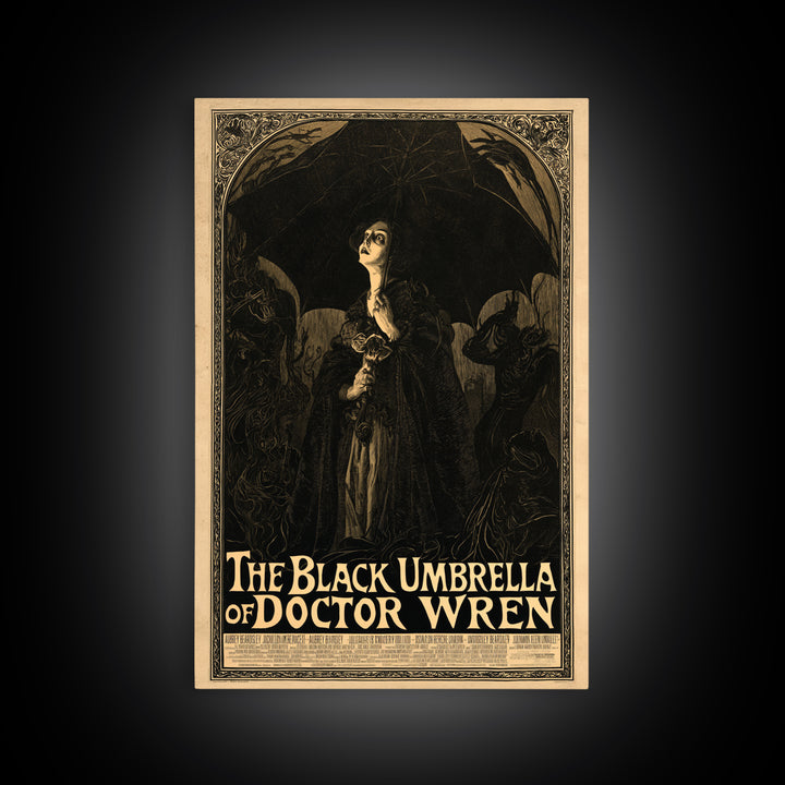 The Black Umbrella Of Doctor Wren, English Language Horror Movie Poster, Decadent Line Art, Retro Horror Movie Art, Canvas Print