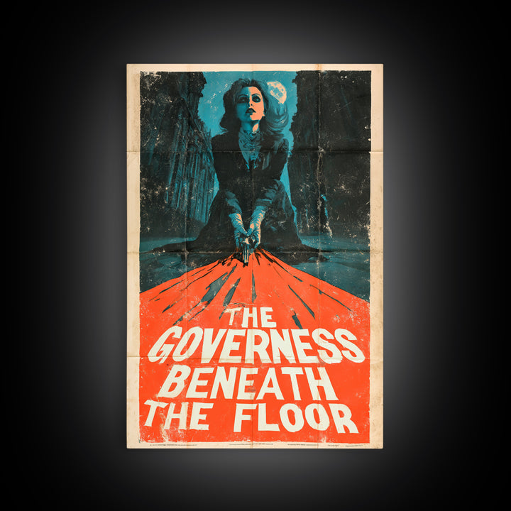 The Governess Beneath The Floor, English Language Horror Movie Poster, Giallo Horror Art, Cult Horror Poster, Framed Canvas Print
