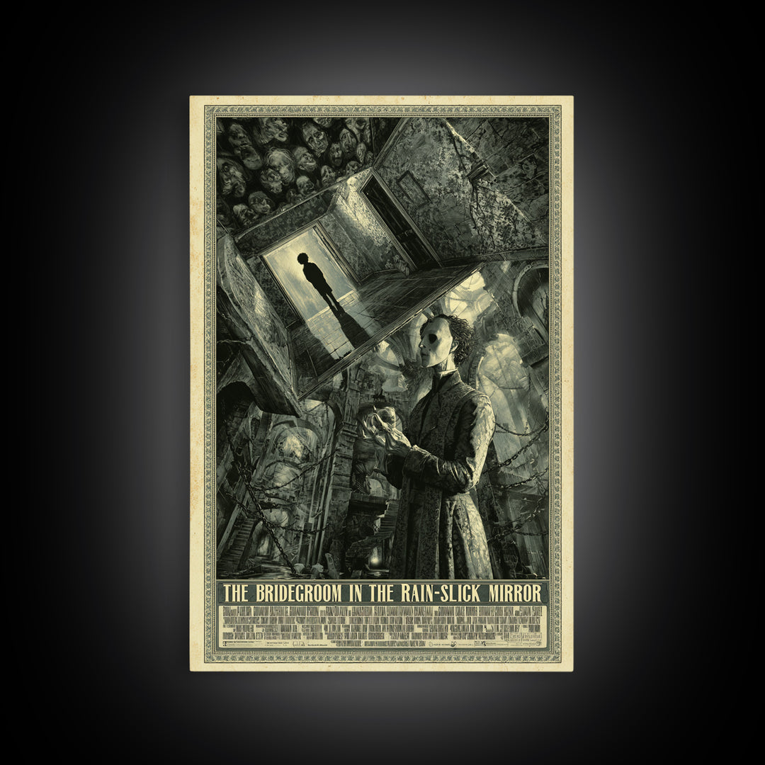 The Bridegroom In The Rain-Slick Mirror, English Language Horror Movie Poster, Architectural Etching Art, Canvas Print