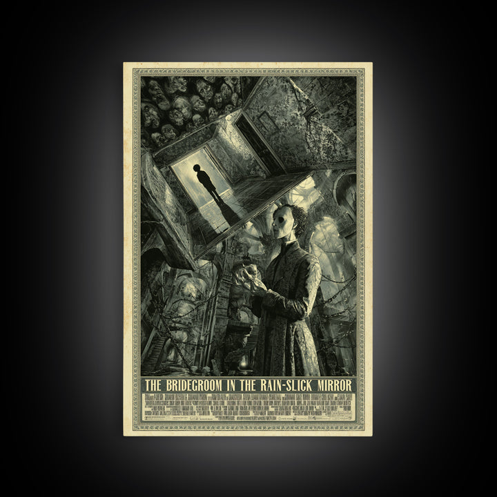 The Bridegroom In The Rain-Slick Mirror, English Language Horror Movie Poster, Architectural Etching Art, Canvas Print