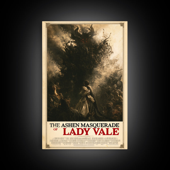 The Ashen Masquerade Of Lady Vale, English Language Horror Movie Poster, Gothic Nightmare Art, Classic Monster Poster