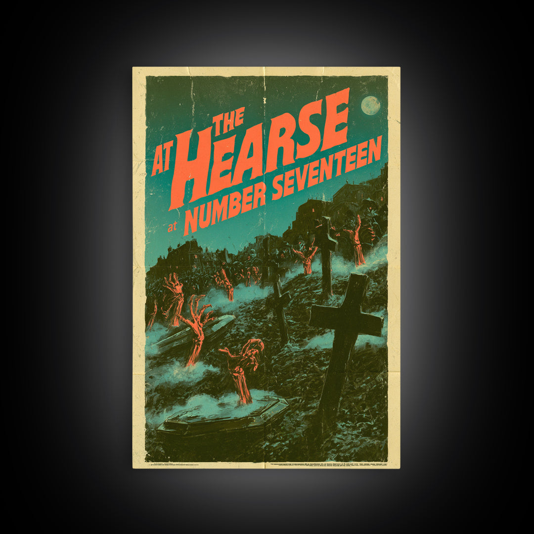 The Hearse At Number Seventeen, English Language Horror Movie Poster, Giallo Horror Art, Retro Horror Movie Art, Framed Canvas Print