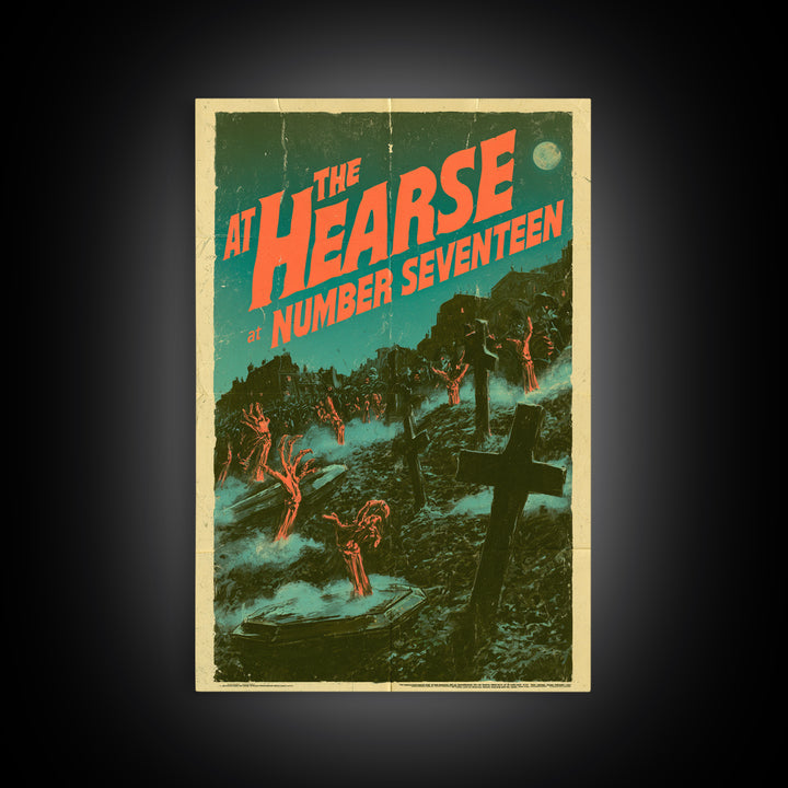 The Hearse At Number Seventeen, English Language Horror Movie Poster, Giallo Horror Art, Retro Horror Movie Art, Framed Canvas Print