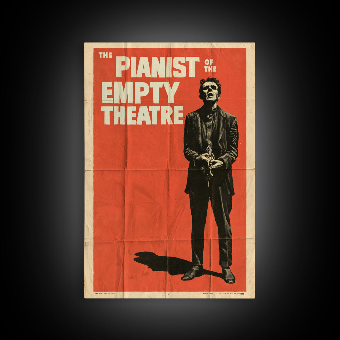 The Pianist Of The Empty Theatre, English Language Horror Movie Poster, 1950s Creature-Feature One-Sheet Inspired Art, Framed Canvas Print