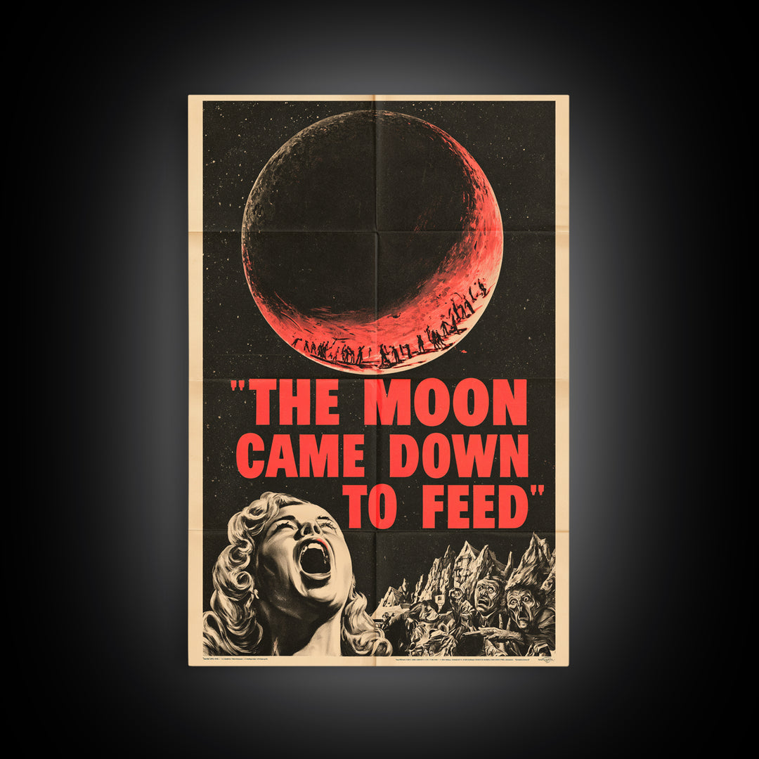 The Moon Came Down To Feed, English Language Horror Movie Poster, 1950s Creature-Feature One-Sheet Inspired Art, Classic Monster Poster