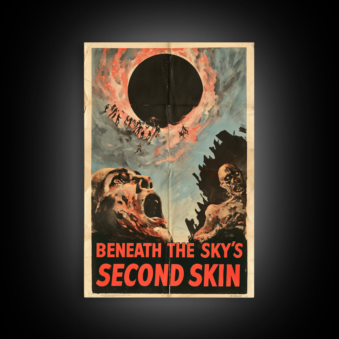 Beneath The Sky'S Second Skin, English Language Horror Movie Poster, 1950s Creature-Feature One-Sheet Inspired Art, Gothic Cinema Wall Art