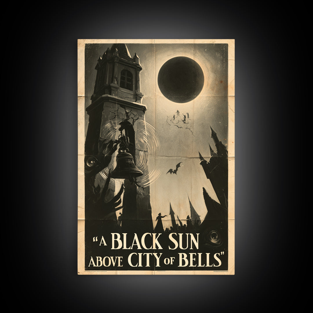 A Black Sun Above The City Of Bells, English Language Horror Movie Poster, 1930s Horror Art, Cult Horror Poster, Canvas Print