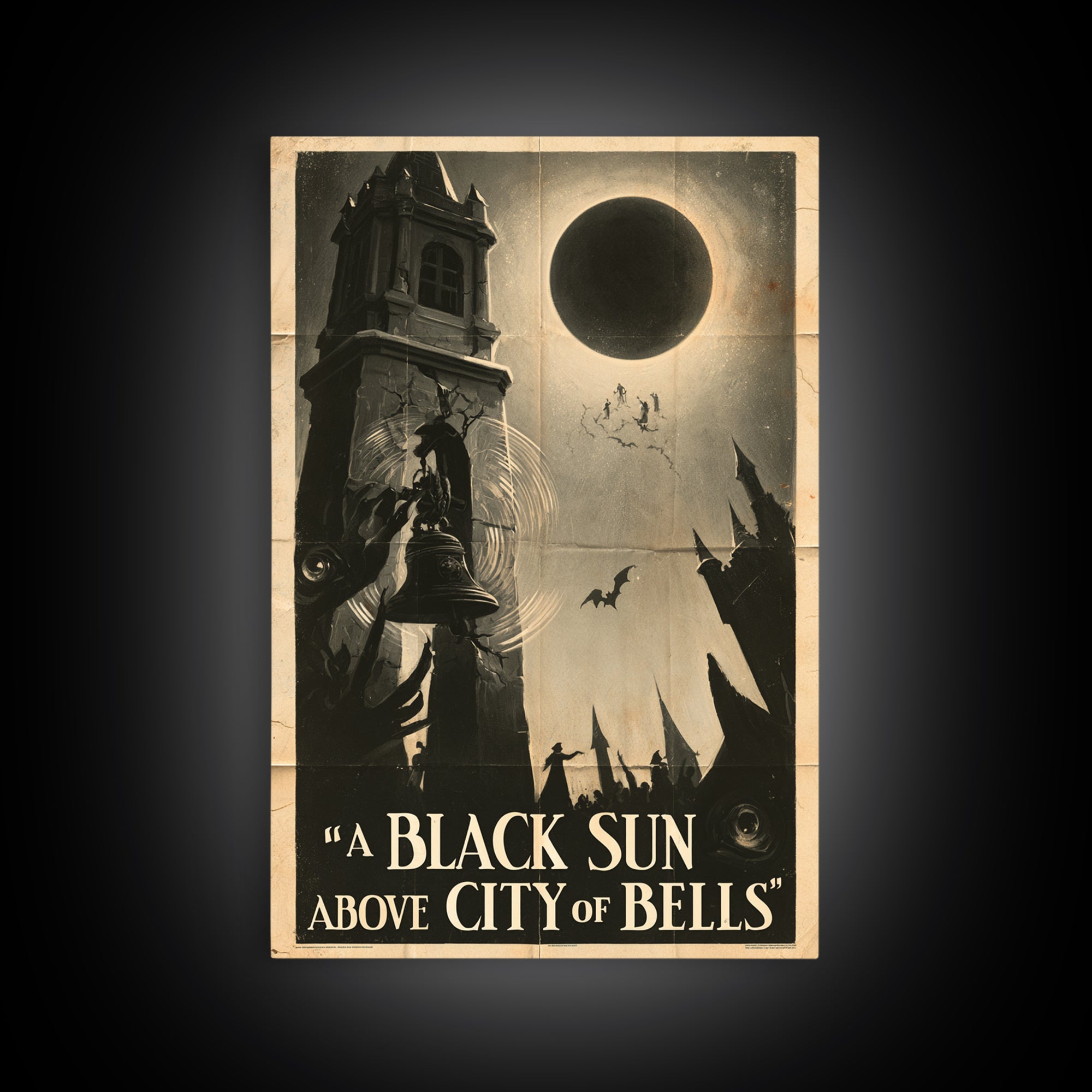 A Black Sun Above The City Of Bells, English Language Horror Movie Poster, 1930s Horror Art, Cult Horror Poster, Canvas Print