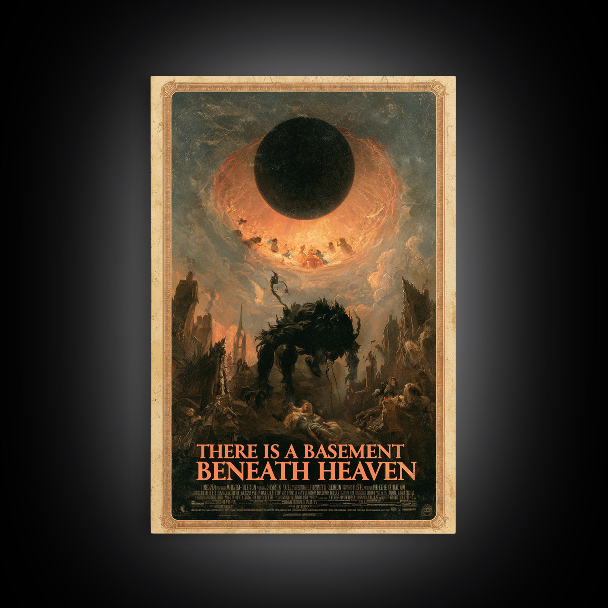 There Is A Basement Beneath Heaven, English Language Horror Movie Poster, Gothic Nightmare Art, Retro Horror Movie Art
